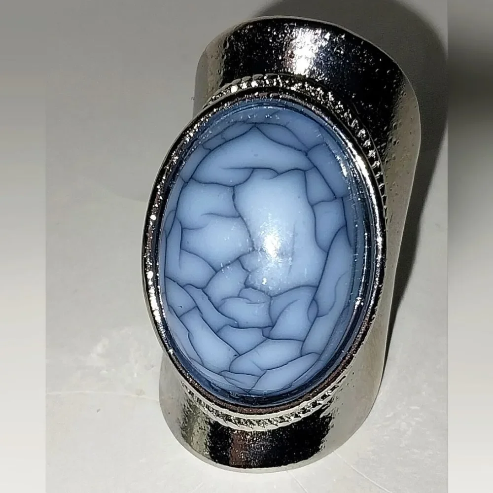 Unisex Bosnian Style Blue Stone Alloy Ring sz 7